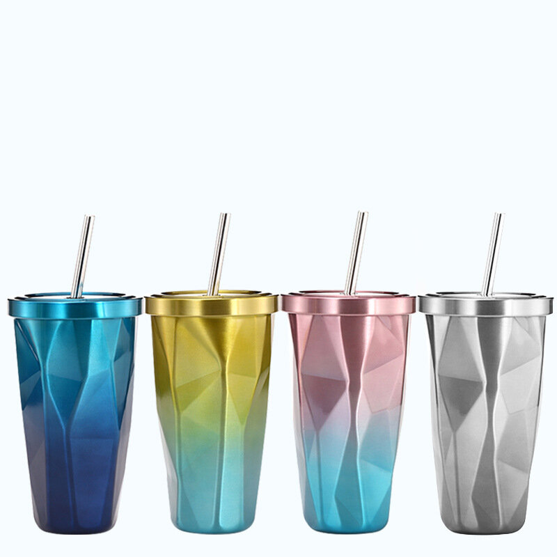 JFBL Hot Irregular Double Layer 304 Stainless Steel With Straw Cover Water Cup Ice Cup Coffee Cup Ice Cup