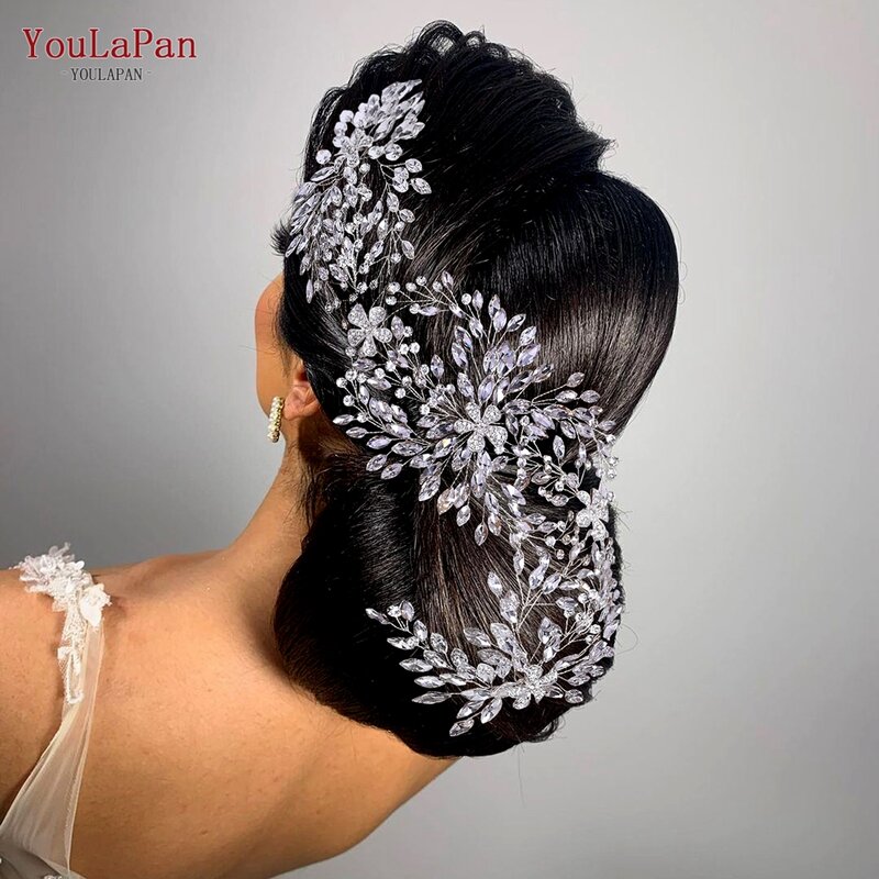 TOPQUEEN HP237 accessori per capelli da sposa fatti a mano in argento con fascia da sposa accessori per capelli da sposa con strass in cristallo