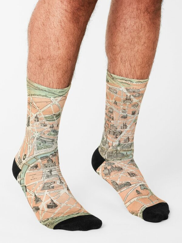 Calcetines Vintage con mapa de París para hombre y mujer, medias de lujo para correr