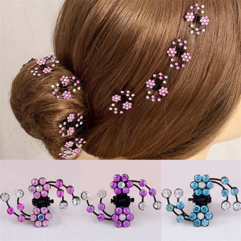 6Pcs/Set Mini Flower Headwear Rhinestone Bridal Hair Claws Crystal Plum Blossom Hair Pins Girl Hair Jewelry Accessories