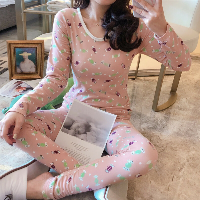 Thin Flannel Women's Pajamas Sets Autumn Winter Sleepwear Printed Velvet Slim Pyjama Ladies Pijama Mujer 2 Piece Pjs Homewear