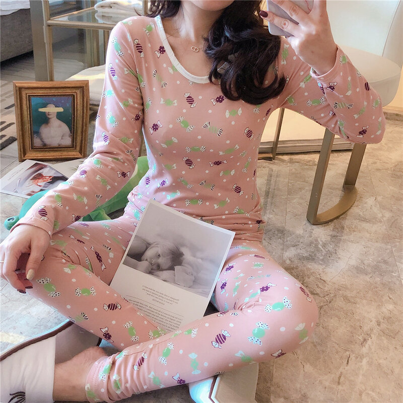 Dünne Flanell Damen Pyjamas Sets Herbst Winter Nachtwäsche gedruckt Samt schlanke Pyjama Damen Pyjama Mujer 2 Stück pjs Homewear