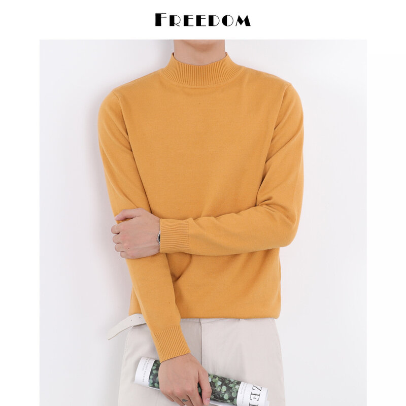 MRMT 2024 nowy męski sweter z półgolfem wąski koreański styl bazowy dzianinowy sweter modny w kolorze biały Top