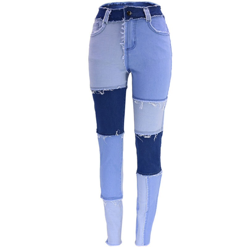 Vrouwen Casual Jeans Potlood Broek Panseled Kwast Collisiion Fashional Design Hoge Taille Fit Dames Hoge Kwaliteit 90y70