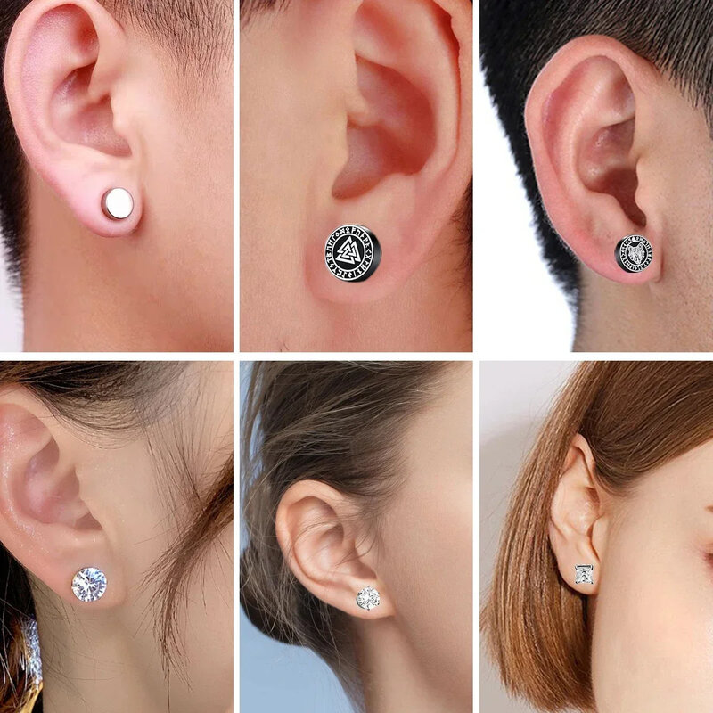 Pendientes magnéticos de cristal para hombres y mujeres, aretes de Clip de oreja, joyería sin perforación, circón redondo, Punk, 1 par