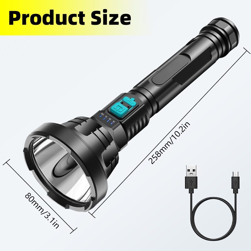 防水LED懐中電灯,戦術的なフラッシュライト,長距離,キャンプ用,USB充電式,500m,p500