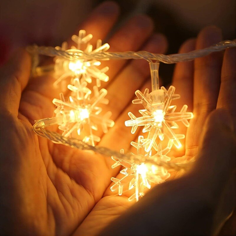 Guirnalda de luces de hadas con forma de copo de nieve, alimentada por USB y batería, lámparas de decoración de dormitorio para árbol de Navidad, vacaciones de Año Nuevo, 10, 20, 80led