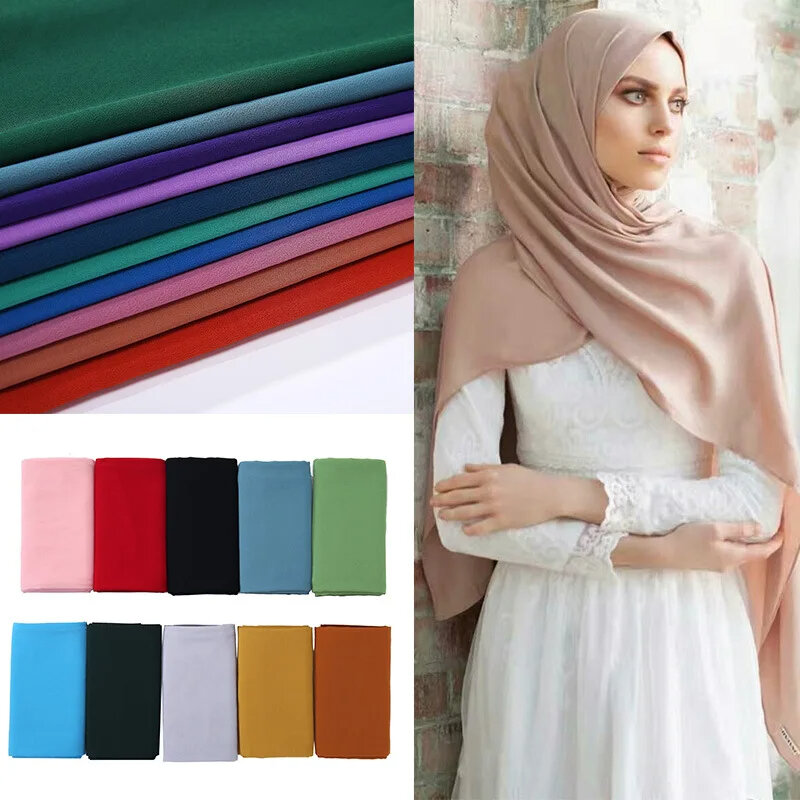 Jilbab Festival Ramadhan untuk wanita, Selendang dan syal persegi sifon mutiara warna polos, syal desainer Hijab Muslim