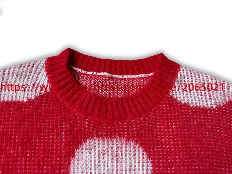 Moherowy sweter czerwone kropki z dzianiny męski damski bluzy Oversize z okrągłym dekoltem