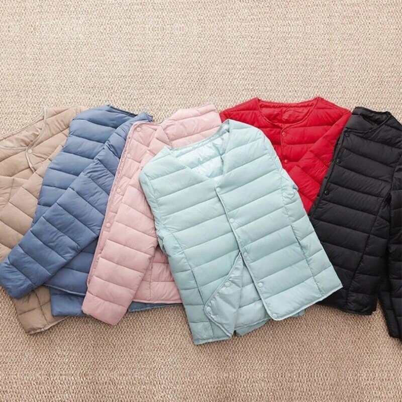 Women Lightweight Water-Resistant Short Puffer Jackets Neck Button Down Padded Quilted Coat Outerwear with Pockets Dropship