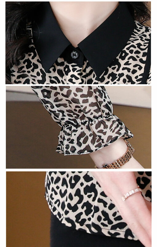 Camisa de manga larga de leopardo para mujer, camisa pequeña versátil con reducción de edad, informal, a la moda, primavera y verano, 2023