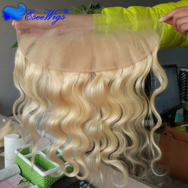 Eseewigs блондинка 613 13X4 кружева фронтальные волнистые перуанские Волосы remy прозрачного кружева фронтальные застежка для волос Выбеленные узлы
