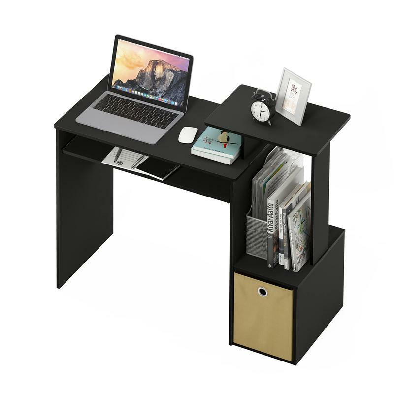 Furinno Econ-Bureau d'ordinateur polyvalent, bureau à domicile, bureau d'écriture avec poubelle, noir et marron