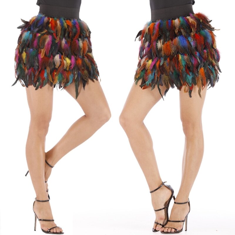 Женская сексуальная мини-юбка, эластичная облегающая юбка с перьями, клубная вечерняя короткая юбка