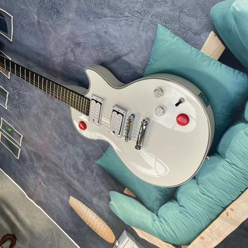 Электрическая гитара LP, 6-струнная интегрированная электрическая гитара, белый корпус, фингерборд из розового дерева, стиль сломанного тона, фабричная фотосъемка