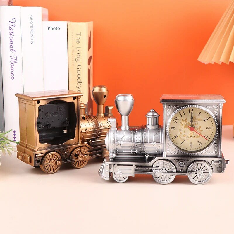 창의적인 기관차 기차 알람 시계, 앤티크 엔진 디자인, 테이블 책상 장식 장식품
