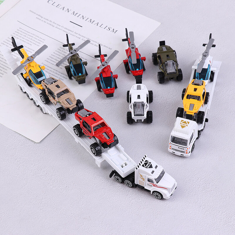 1 buah mainan helikopter anak-anak Model kendaraan Off-road Trailer truk paduan ornamen militer mainan anak laki-laki hadiah Natal simulasi