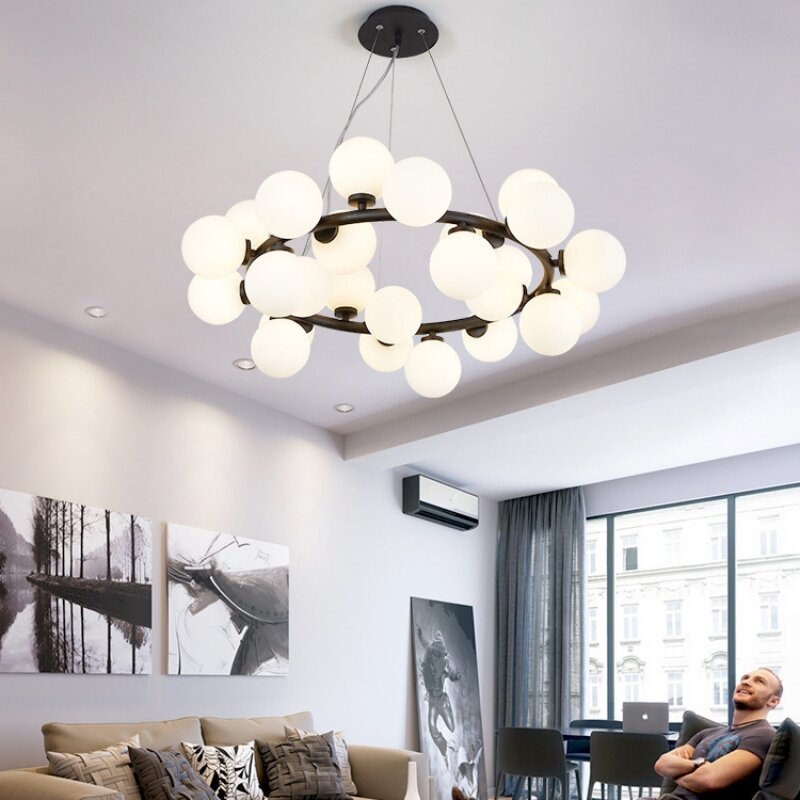 창의적인 유리 공 LED 샹들리에, 거실 레스토랑 침실 주방 펜던트 램프, 현대 장식, 가정용 조명 기구