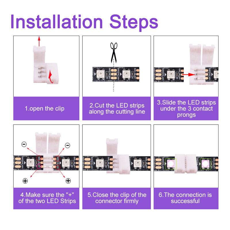 Tira LED Conector de solda livre, L, T, X Shape Corner Connector, 10mm, RGB, RGBW, RGBWW, Fita LED, 2Pin, 3Pin, 4Pin, 5Pin