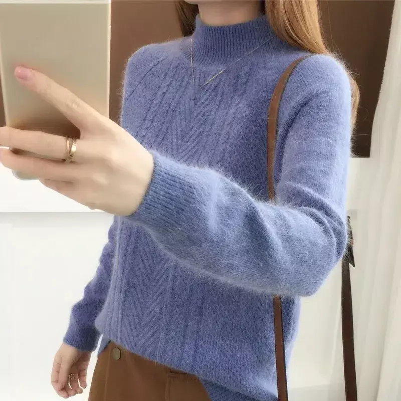 Cashmere Sweater Women Half Turtleneck Pullover Knitted Sweaters Warm Knitwear Female Jumper Clothes Solid Casual Top PH223