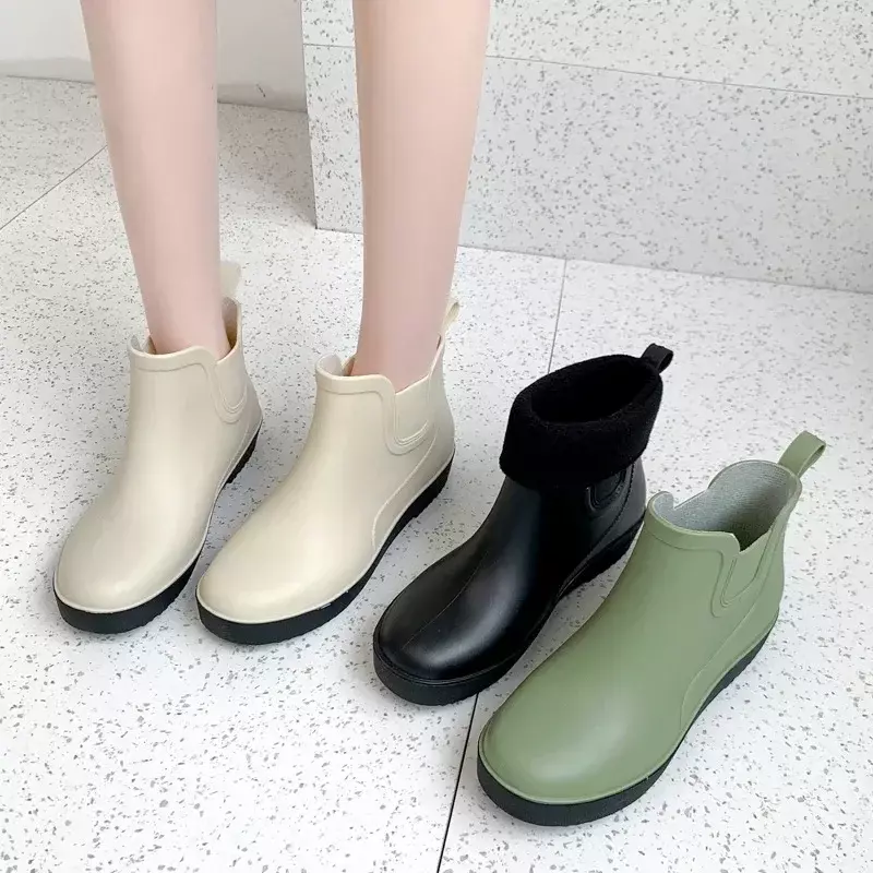 New Rain Boots Women's Outdoor Warm Low-cut Boots Winter Shoes Waterproof Rubber Ankle Boots Women's Overshoes