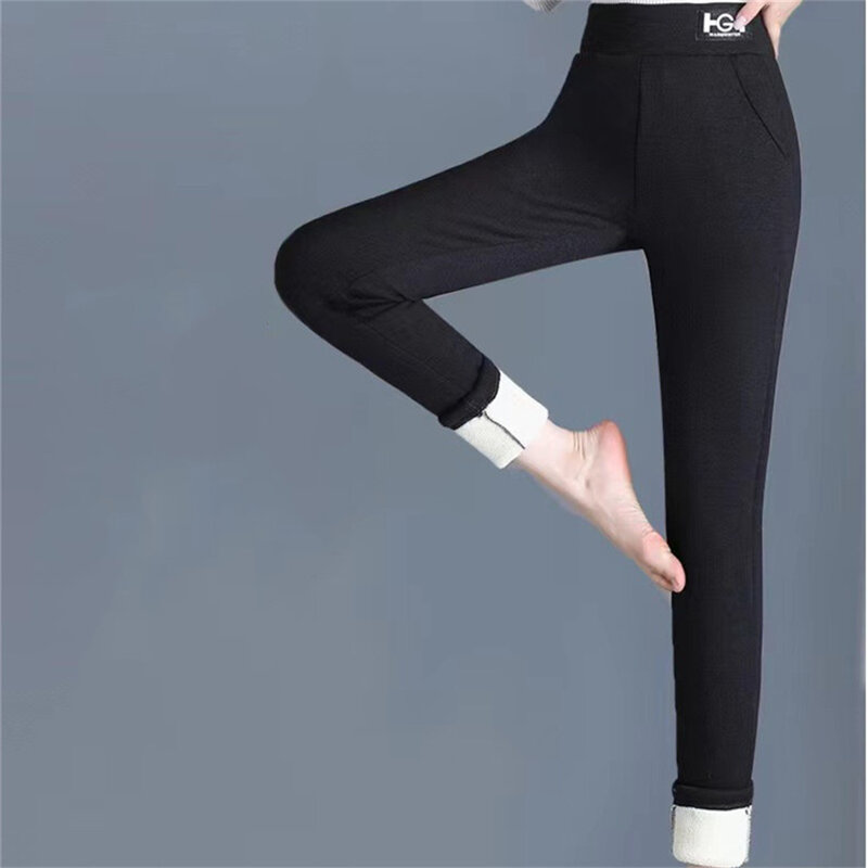 Leggings de lã de cordeiro feminino, Leggings sexy, alta elasticidade, calças justas de caxemira, super grossas, calças térmicas, quentes, magras, inverno, novo