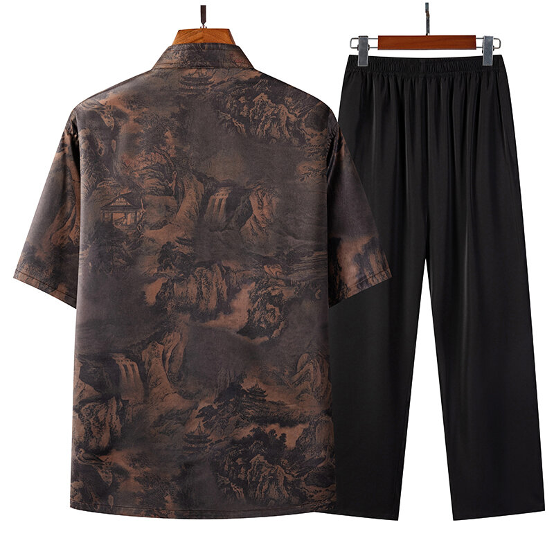 Conjunto de camisas e calças estilo chinês masculino, linho 100% algodão, roupa esportiva casual, moda masculina, primavera, verão