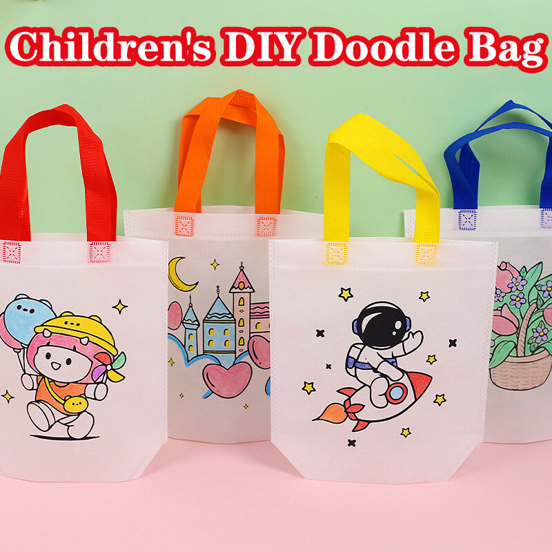 Double Sided Graffiti Bag Non-woven Fabric Children Handmade DIY Painting Colored Toys Color Cognition Puzzle Birthday Gift