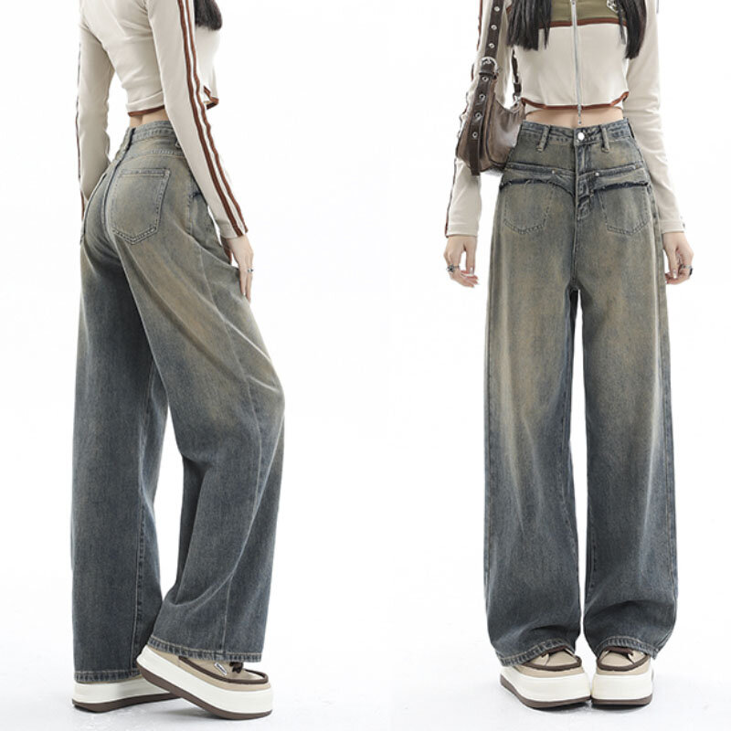 Y2k-pantalones vaqueros Harajuku para mujer, pantalón largo informal, holgado, de pierna ancha, estilo Punk, ropa de calle