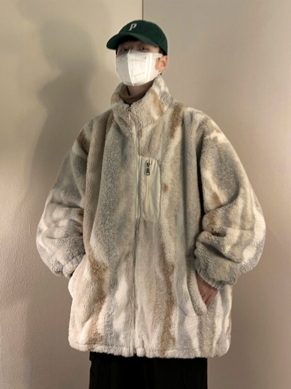 Mantel wol domba untuk pria, jaket katun berlapis bulu tebal, mantel hangat musim gugur dan dingin, mantel bantalan katun kasmir