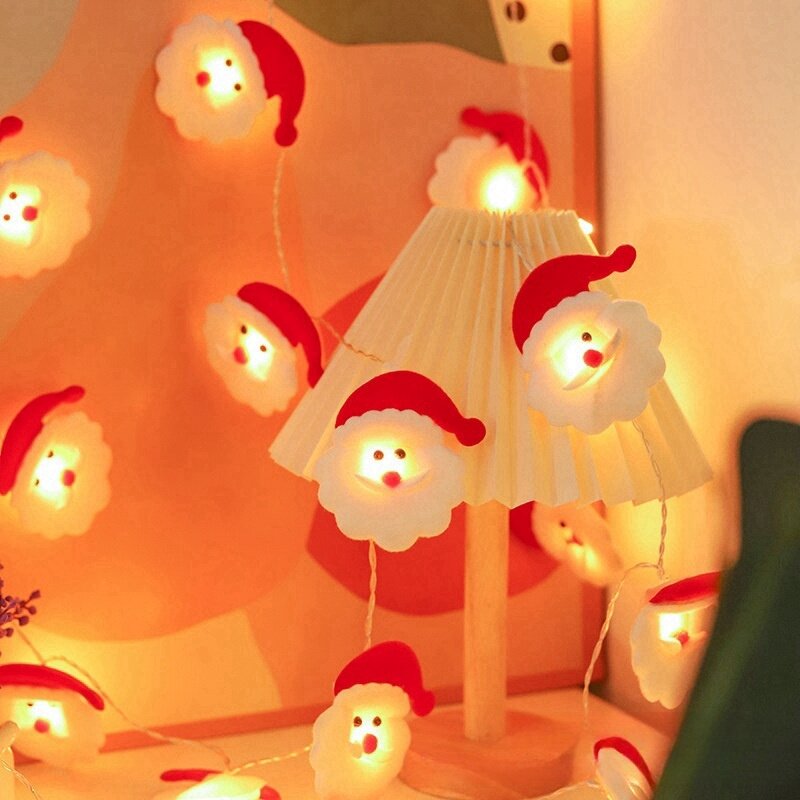 Cadena de luz LED para decoración del hogar, muñeco de nieve, alce, árbol de Navidad, adornos colgantes, Feliz Año Nuevo, 1,5 M/3M