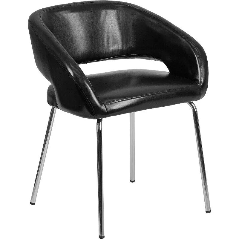Cadeira de recepção lateral macia, couro preto contemporâneo, série Fusion