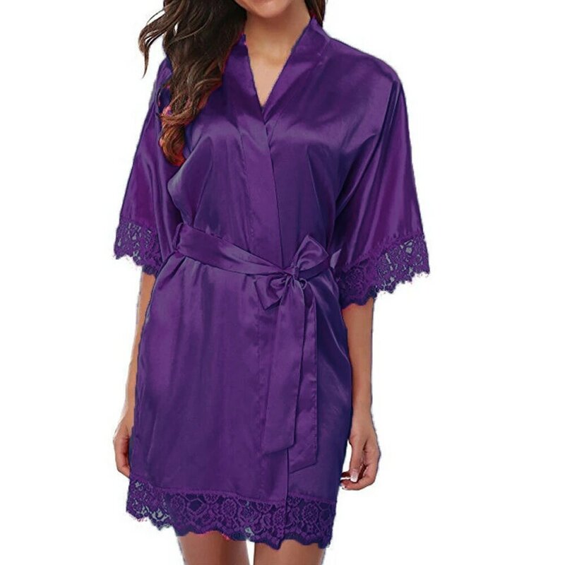 Frauen sexy Seide Satin Spitze Grenze Nachthemd Pyjama einfarbig glatte Robe Kleid haut freundliche bequeme exquisite Nachtwäsche