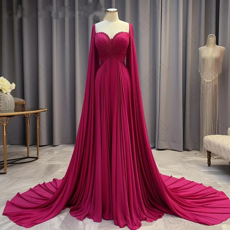 Женское шифоновое платье-трапеция, элегантное красное вечернее платье в арабском стиле с длинными рукавами-накидками, платье для торжественных случаев, 2023