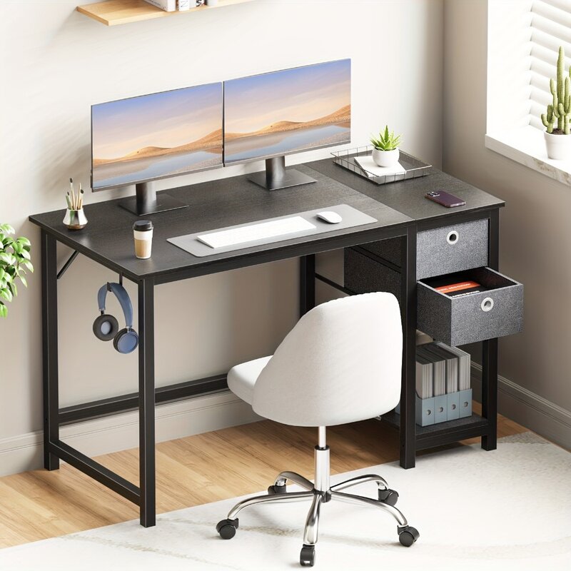 Modern 40-Inch Home Office Desk - Sleek Style with Storage Drawers - Ideal for Bedroom & Small Spaces