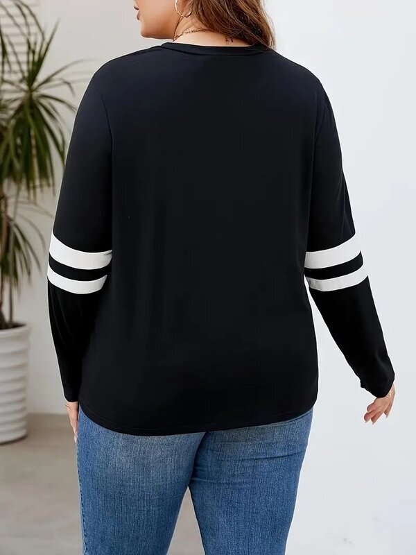 Gibsie Plus Size Zwarte O-Ring Rits Voorkant Sweatshirts Vrouwen 2024 Lente Herfst Streep Lange Mouw Dames Casual Pullover Tops