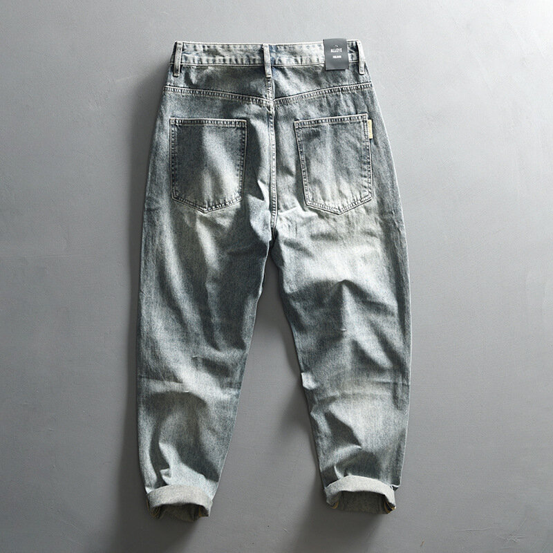 Nieuwe Gewassen Blauwe Jeans Voor Mannen Vintage High Street Causale Gescheurde Jeans Katoen Mid Taille Rechte Jeans Jeugd Mode Denim Broek