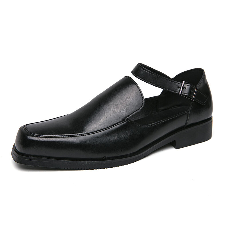 Nero Casual Business Summer Men Shoes Pu Leather Buckle Strap sandali con punta tonda scarpe eleganti traspiranti per uomo con taglia 38-46