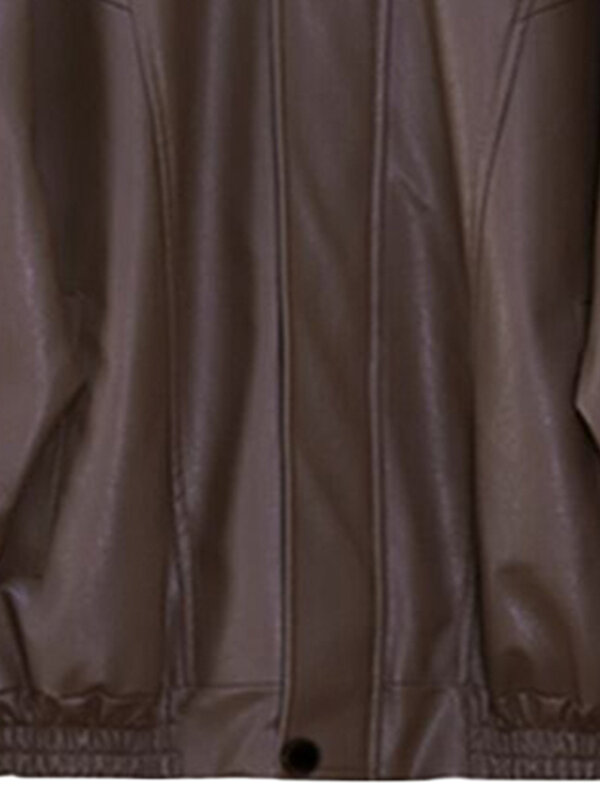 Chaqueta de cuero negro y marrón Retro para mujer, cremallera, manga larga, suelta, informal, fresca, ropa coreana, primavera y otoño, nuevo, 2024