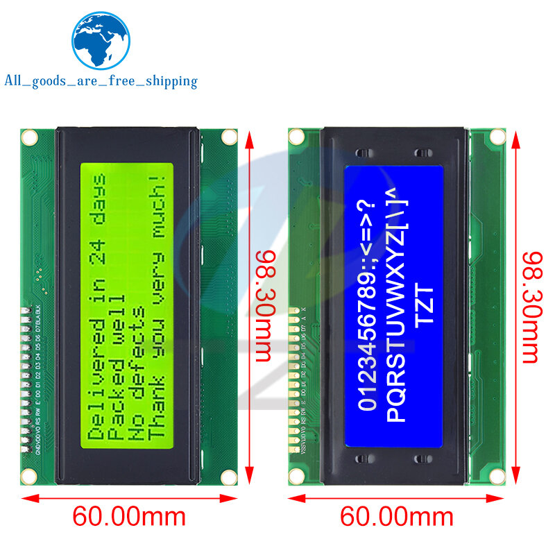 Tzt Lcd2004 + I2c 2004 20X4 2004a Blauw/Groen Scherm Hd44780 Karakter Lcd/W Iic/I2c Seriële Interface Adapter Module Voor Arduino