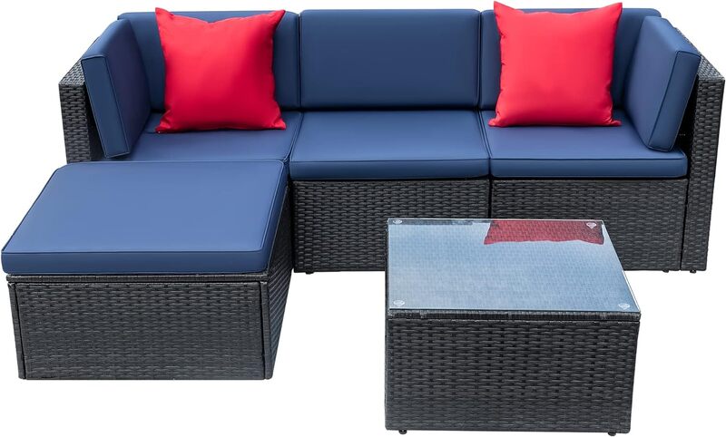 2/5 Pieces Patio Furniture Sets All Weathevr Outdoor Sectional Patio Sofa Manual Weaving Wicker Rattan Patio Seating Sofas