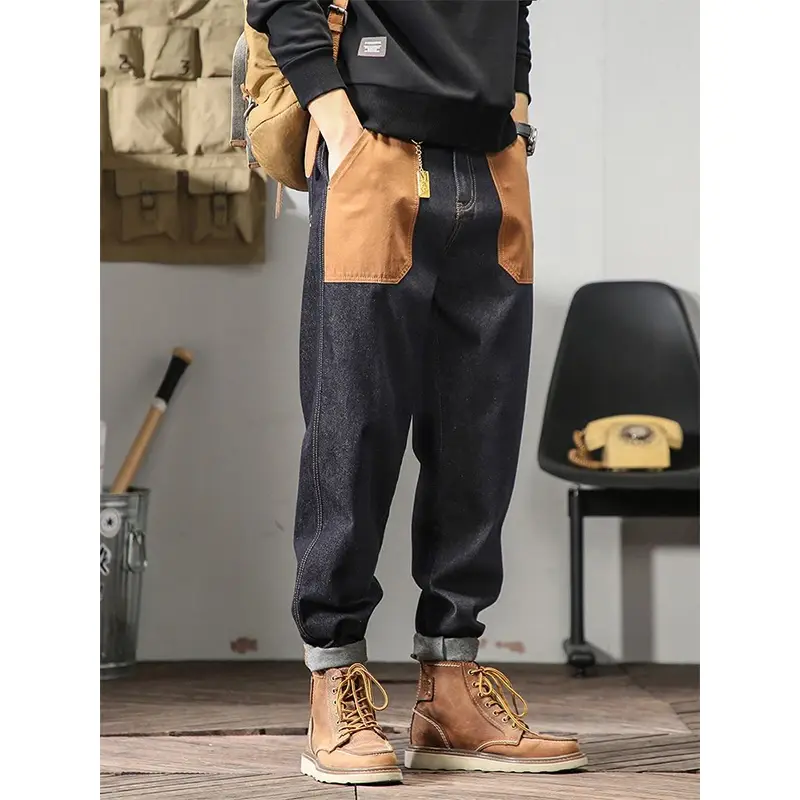 Pantalones vaqueros holgados para Hombre, pantalón informal de retales, Harajuku, Y2K, Vintage, a la moda, de gran tamaño, combina con todo, primavera y otoño, novedad