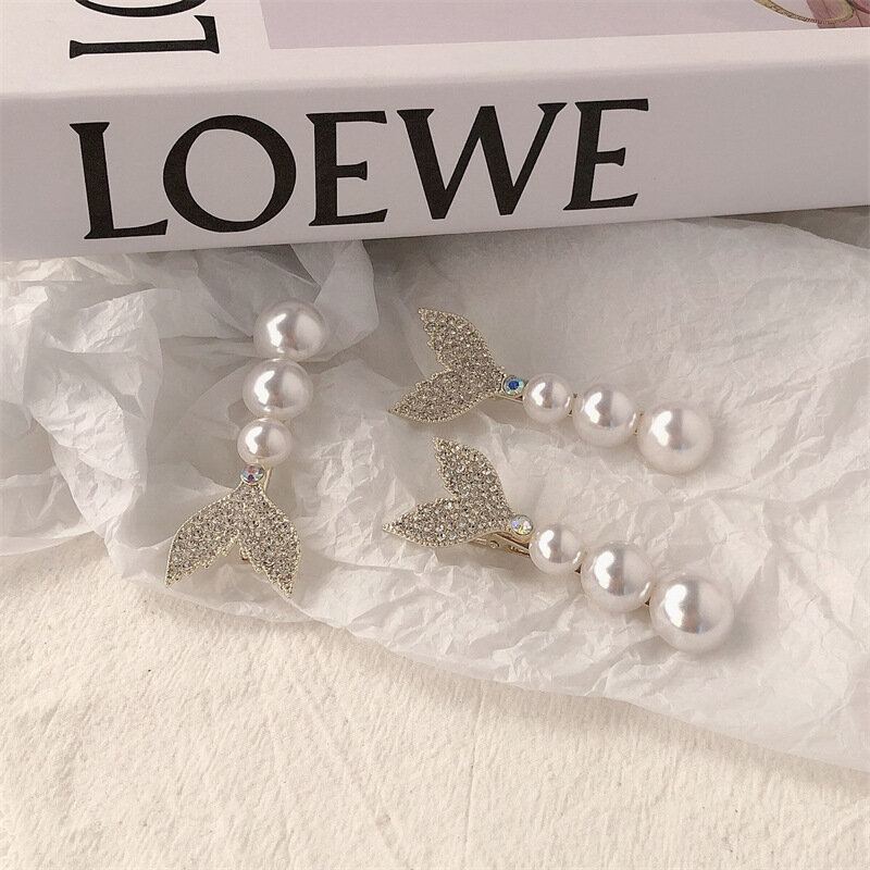 Pearl Inlaid Rhinestone Fish Tail Hair Clip With Duckbill Clip New Style Bangs Side Clip Headpiece Hair Accessories