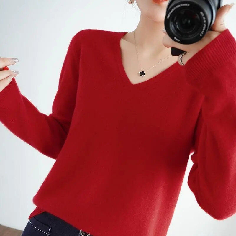 Женский кашемировый свитер, повседневный вязаный пуловер с V-образным вырезом и длинным рукавом, с кружевом, с вырезами, Осень-зима