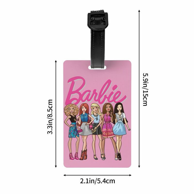 Label bagasi tas koper Barbie perempuan merah muda kustom penutup privasi Label ID