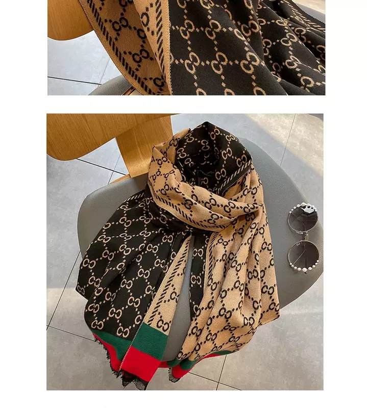 New Double-sided Scarf 100% Pure Cashmere Fashion Women's Autumn and Winter Windproof Warm Thick Cashmere Shawl Head Scarf