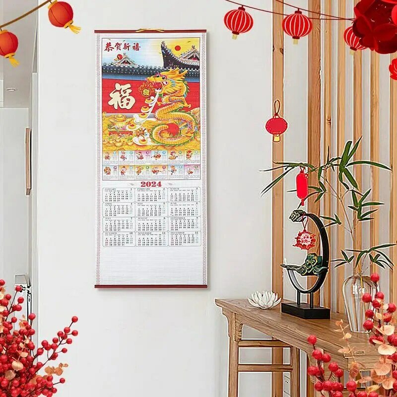 Kalender kertas dekoratif Imlek kosong 2024 dinding bulanan besar Tahun Baru tradisional Cina kalender gantung kalender