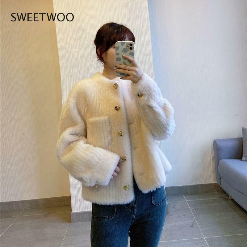 Inverno feminino casaco de pele de lã do falso feminino grosso quente ovelhas corte jaquetas coreano único breasted outwear casaco fino 2022