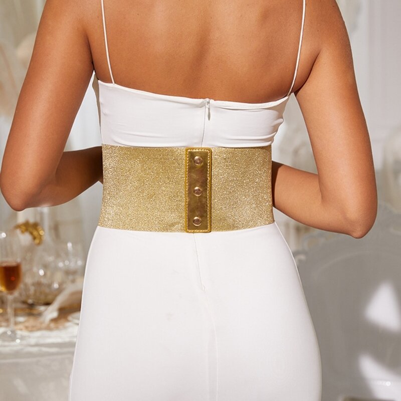 Ceinture corset dorée pour femmes, ceinture large pour robe y2k, ceinture élastique