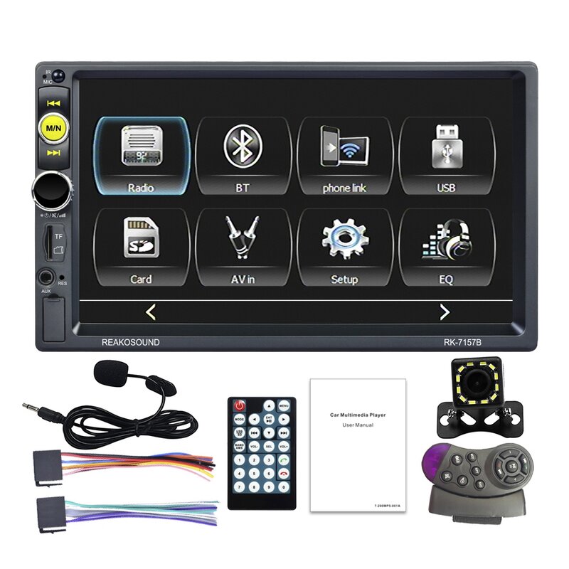 Rádio do carro Bluetooth com Carplay, Áudio Autoradio, MP5 Player, AUX, FM, Estéreo, Receptor com Microfone, 2Din, 7 polegadas